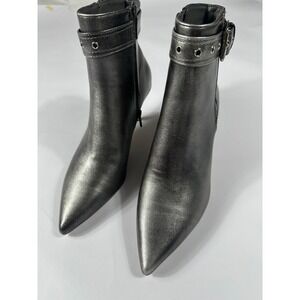 Aldo Womens Metallic Pewter Pointed Toe Kitten Heel Ankle Boots MSRP $226